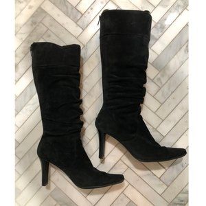 Tall Black Genuine Suede Ruched Boots